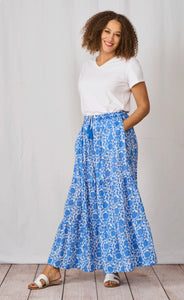 Tanya Long Cotton Skirt - Blue