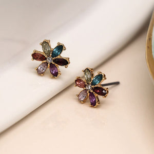 Multicoloured Crystal Flower Stud Earring