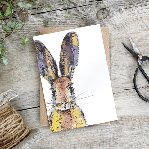 cadeauxwells - Coloured Hare card - Toasted Crumpet - Greetings Card
