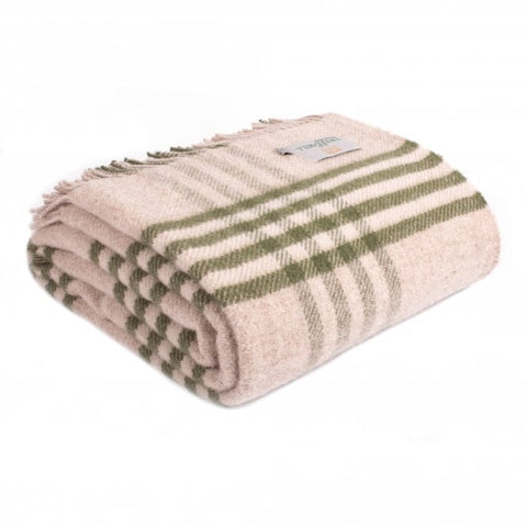 Extra Large Pure New Wool Throw - Olive Check
