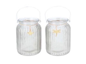 Ribbed Glass Tea-light Jars with Gold Dragonglies