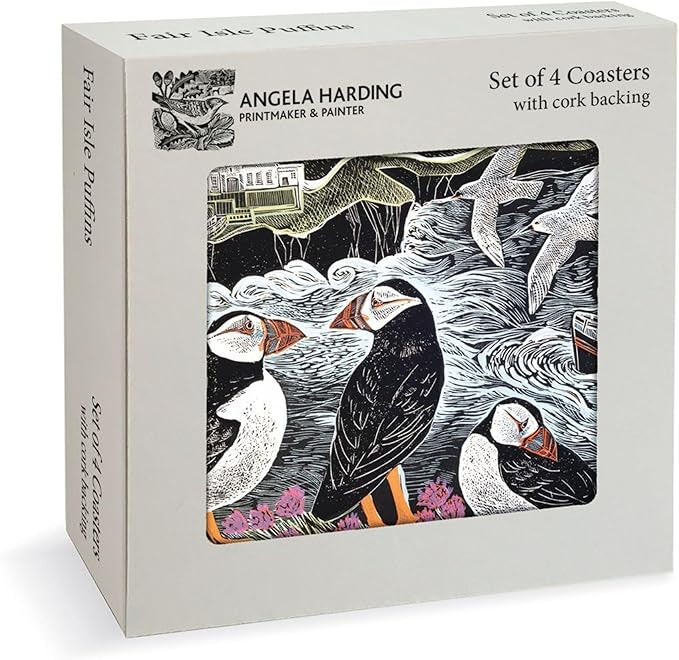 Angela Harding Fair Isle Puffins Set Of 4 Coasters