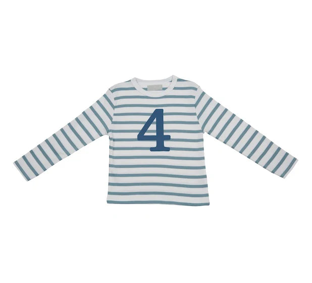 Striped Number T Shirt - Ocean Blue & White 4-5 years