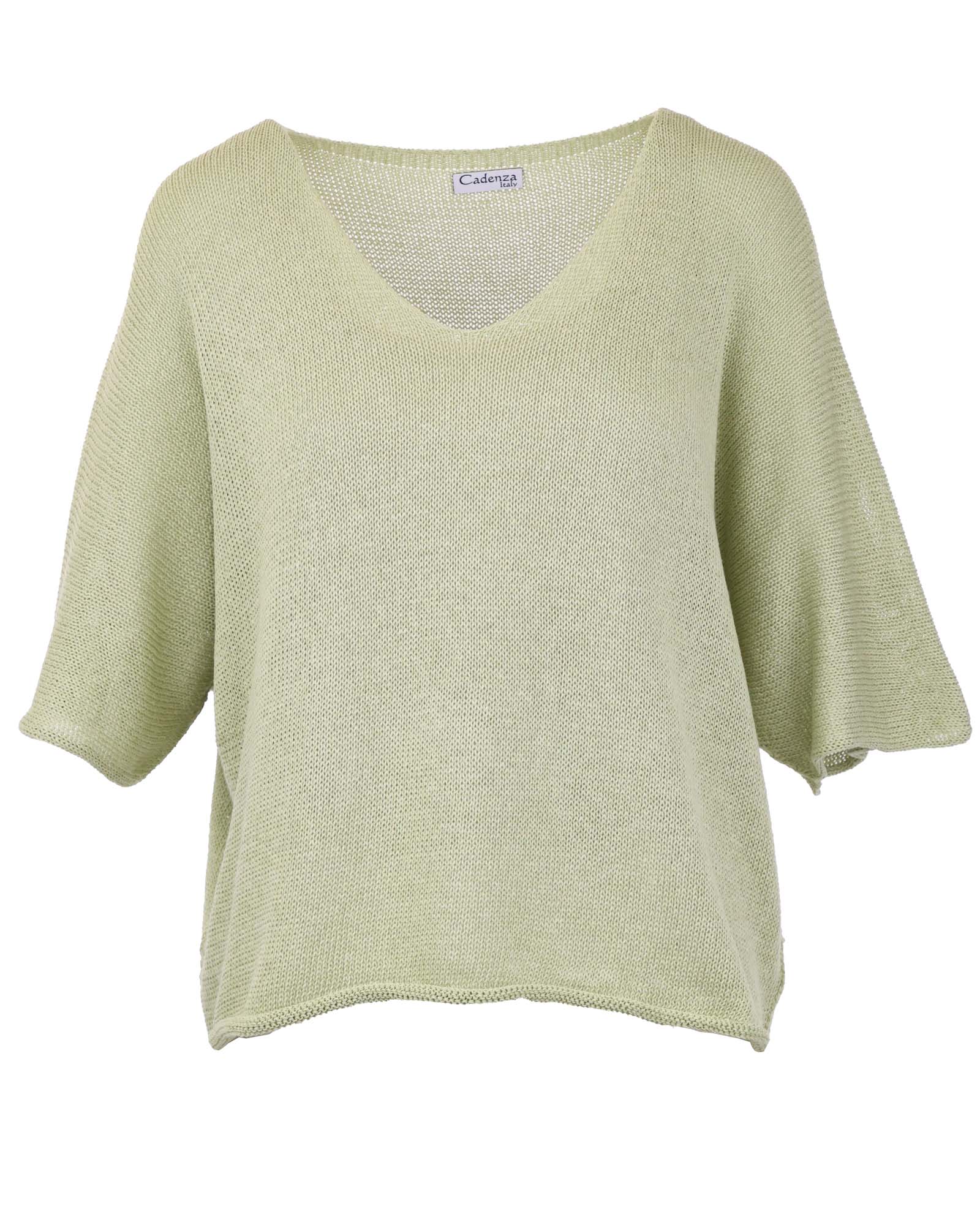 Cotton Blend V Neck Tunic Top - Summer Green