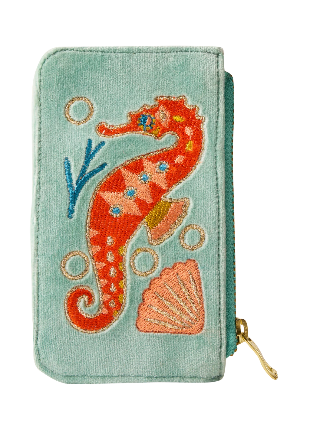 Powder Embroidered Card Holder - Seahorse