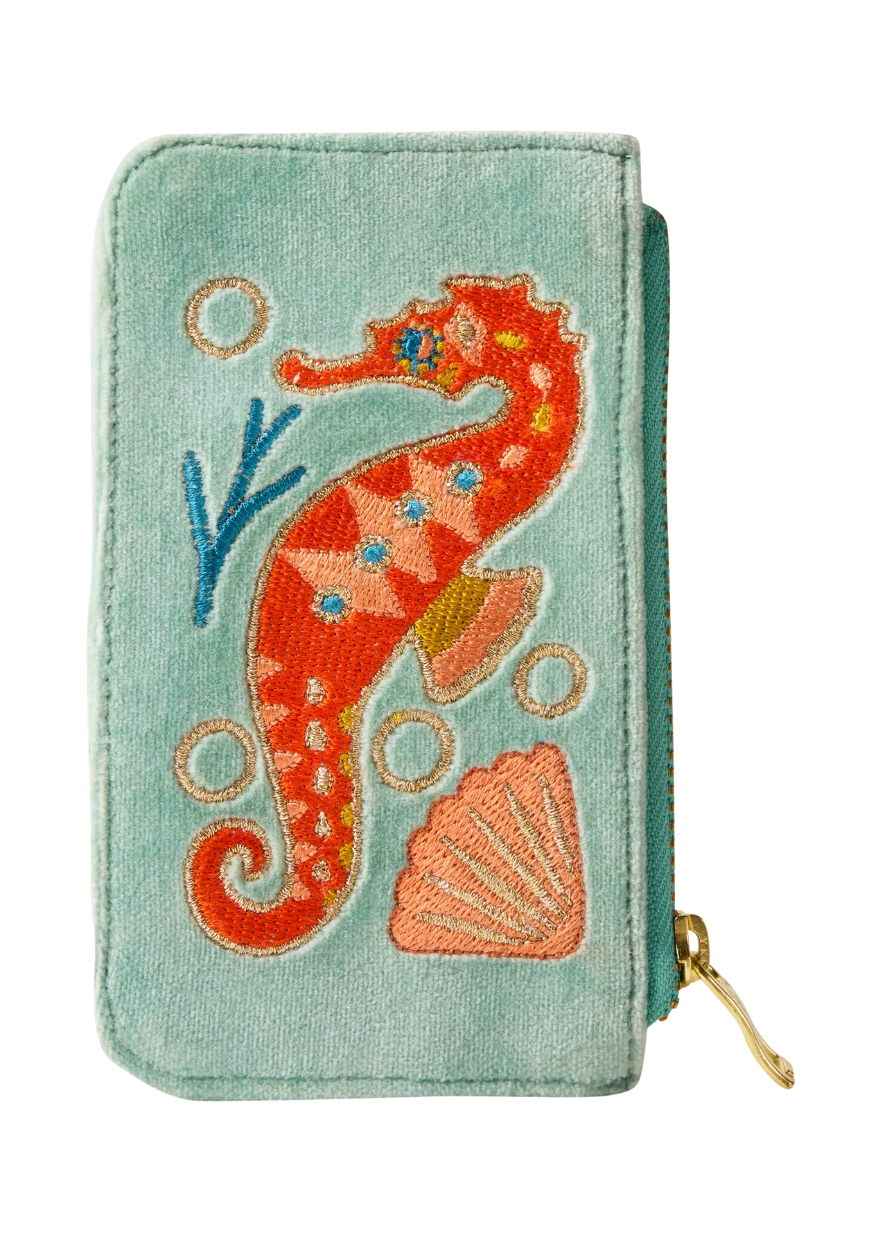 Powder Embroidered Card Holder - Seahorse