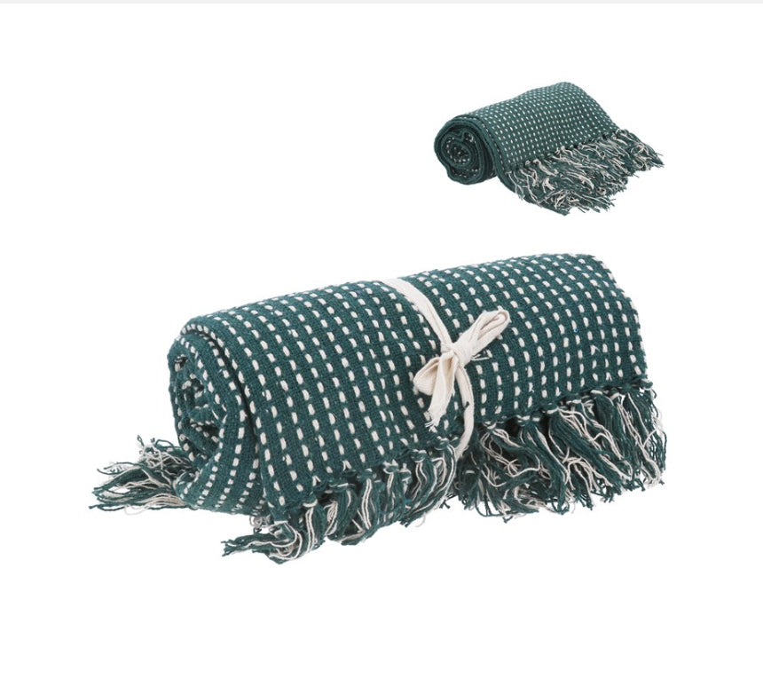 Teal Green Woven Stab Stitch Cotton Throw