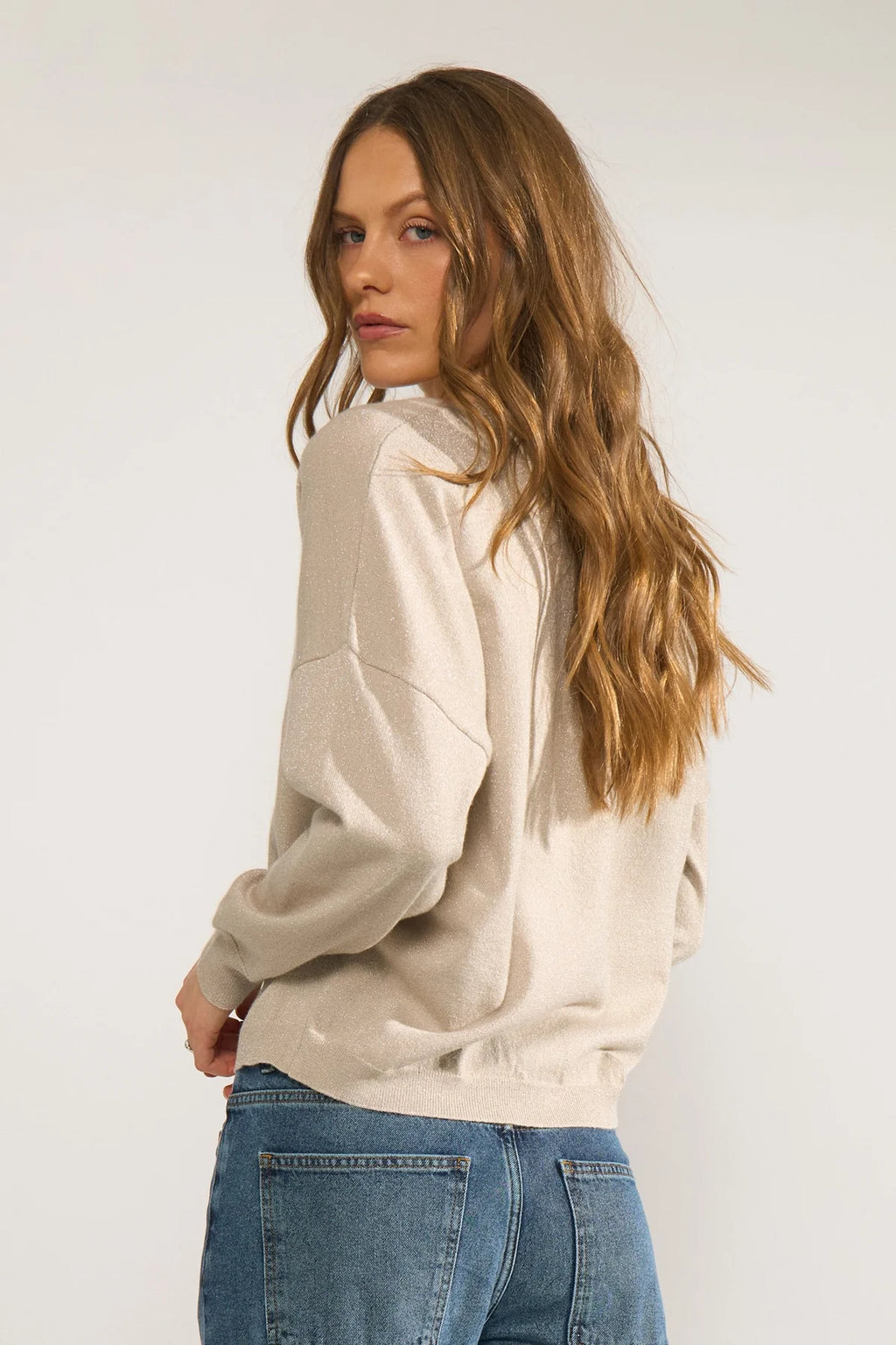 Nudayletta Lurex V Neck Pullover  707060 - 9509 Whitecap Gray