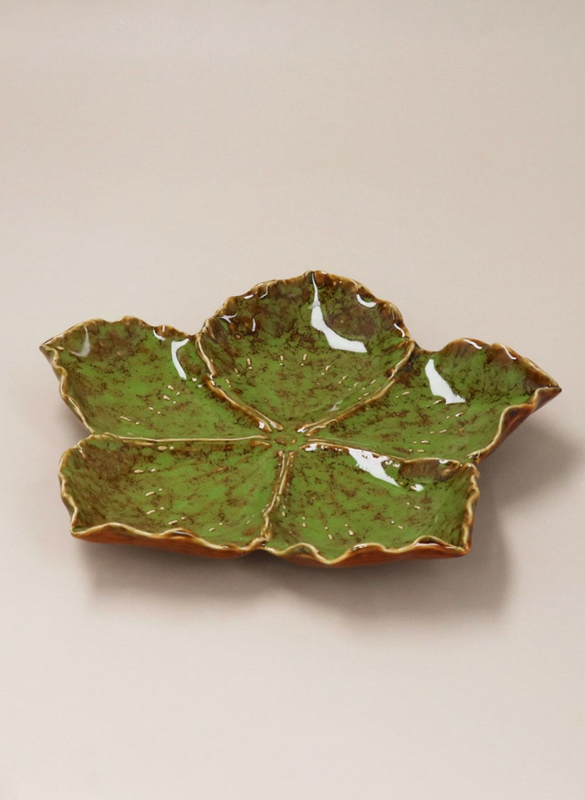 Green Reactive Stoneware Hibiscus Trinket Plate Large