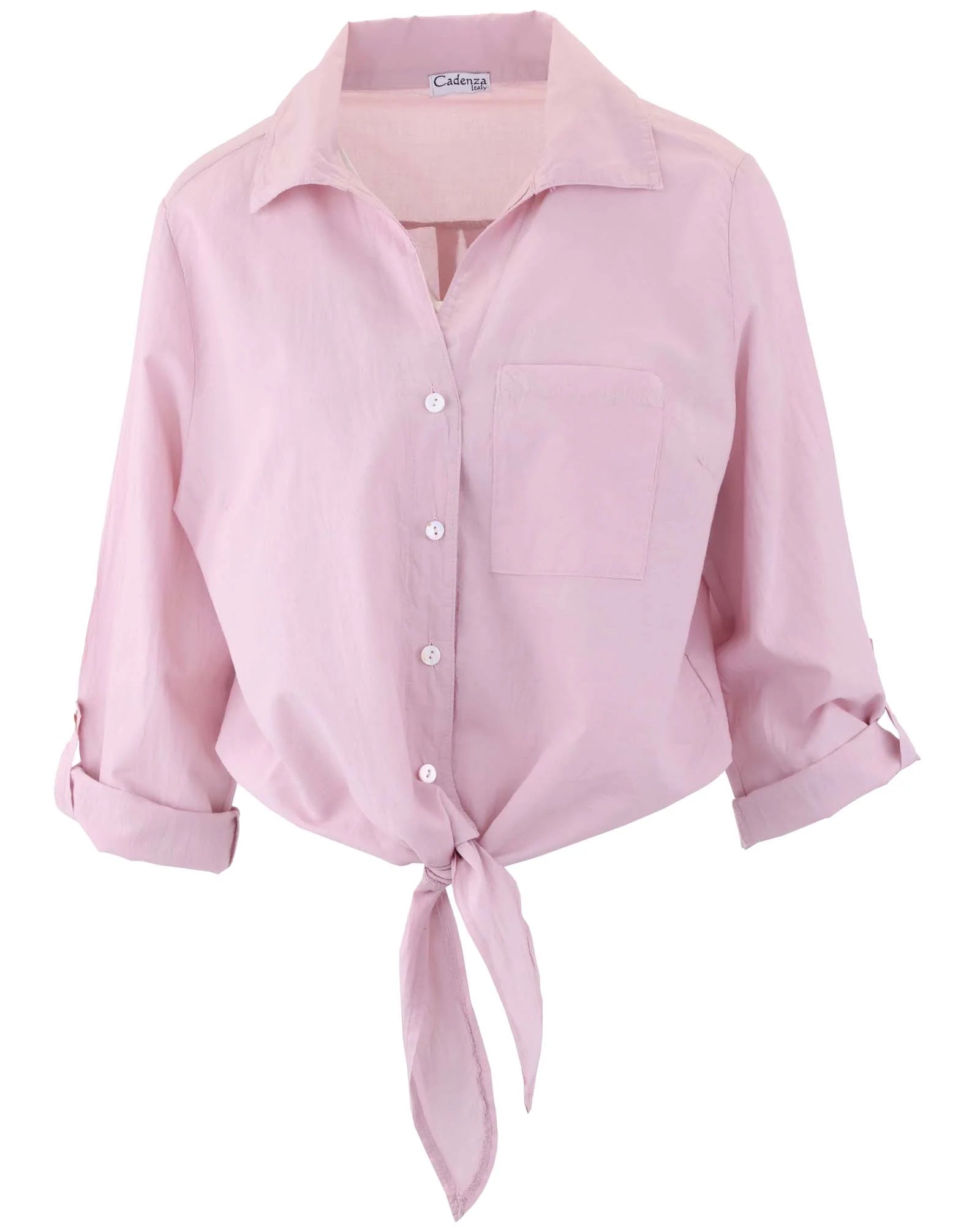 Cotton Tie Front Shirt - Pink