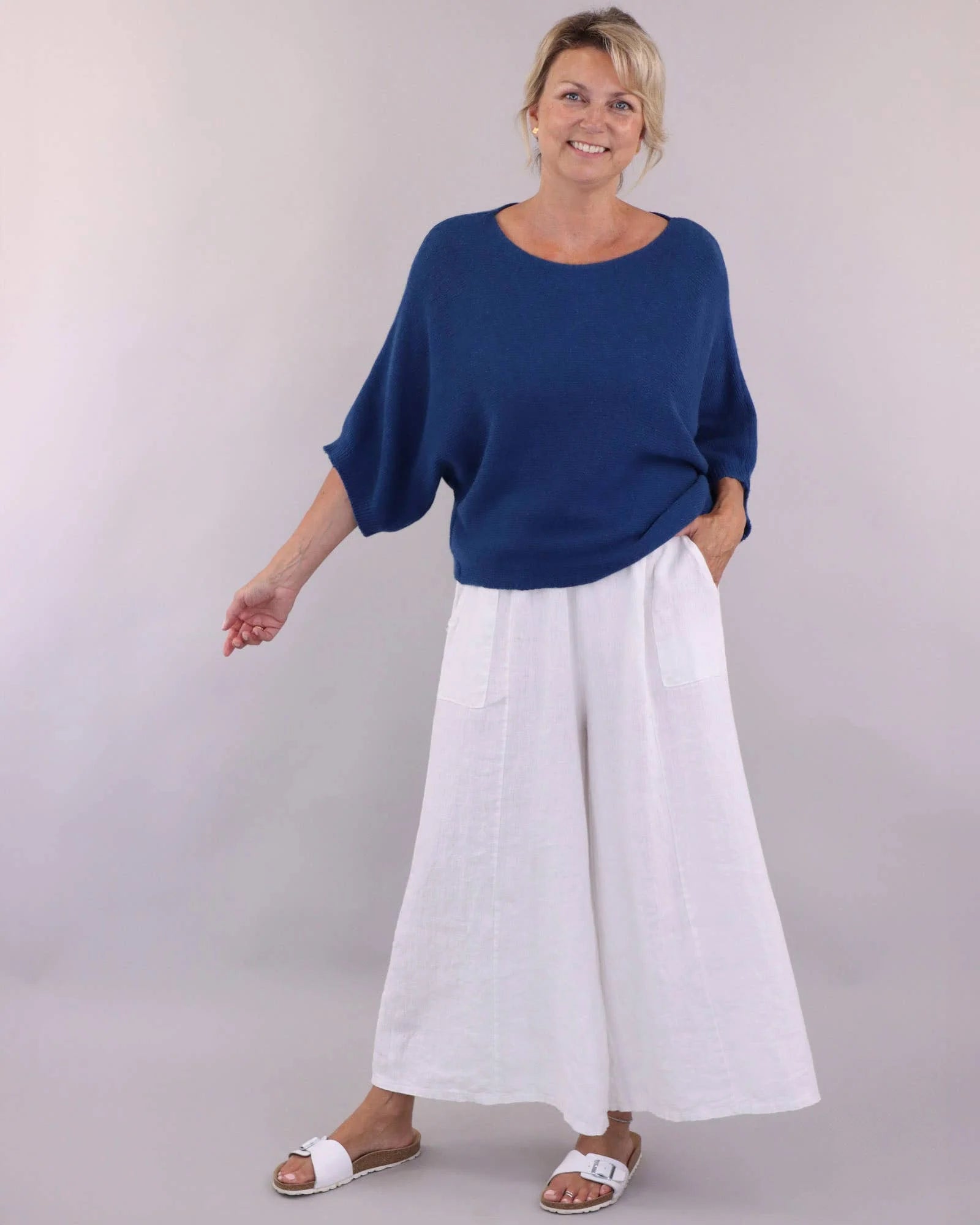 Cashmere Blend Boat Neck Tunic - French navy