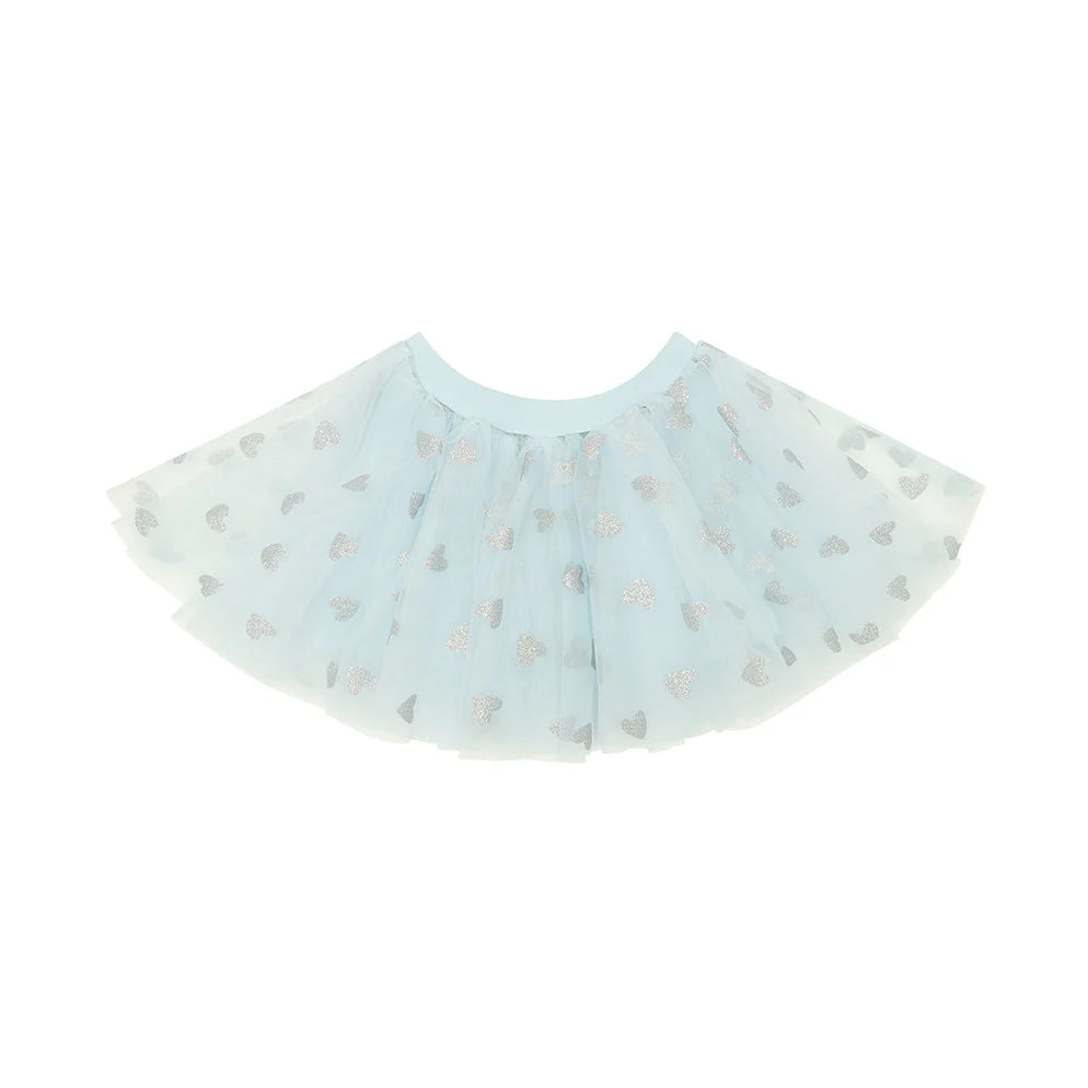Sky Blue Tutu With Silver Glitter Hearts