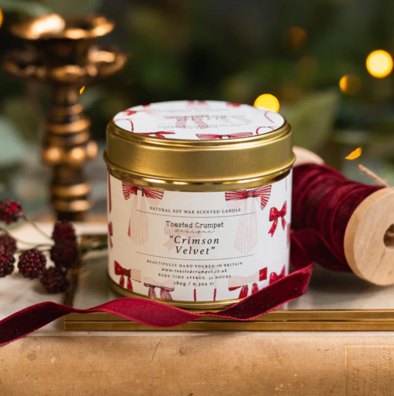 Crimson Velvet Candle in Matt Gold Tin