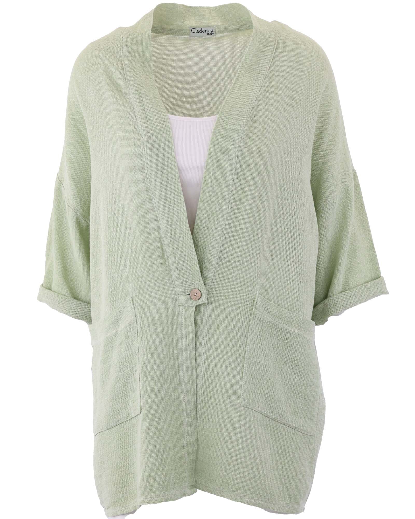 Linen and Cotton Blend Kimono-Avocado