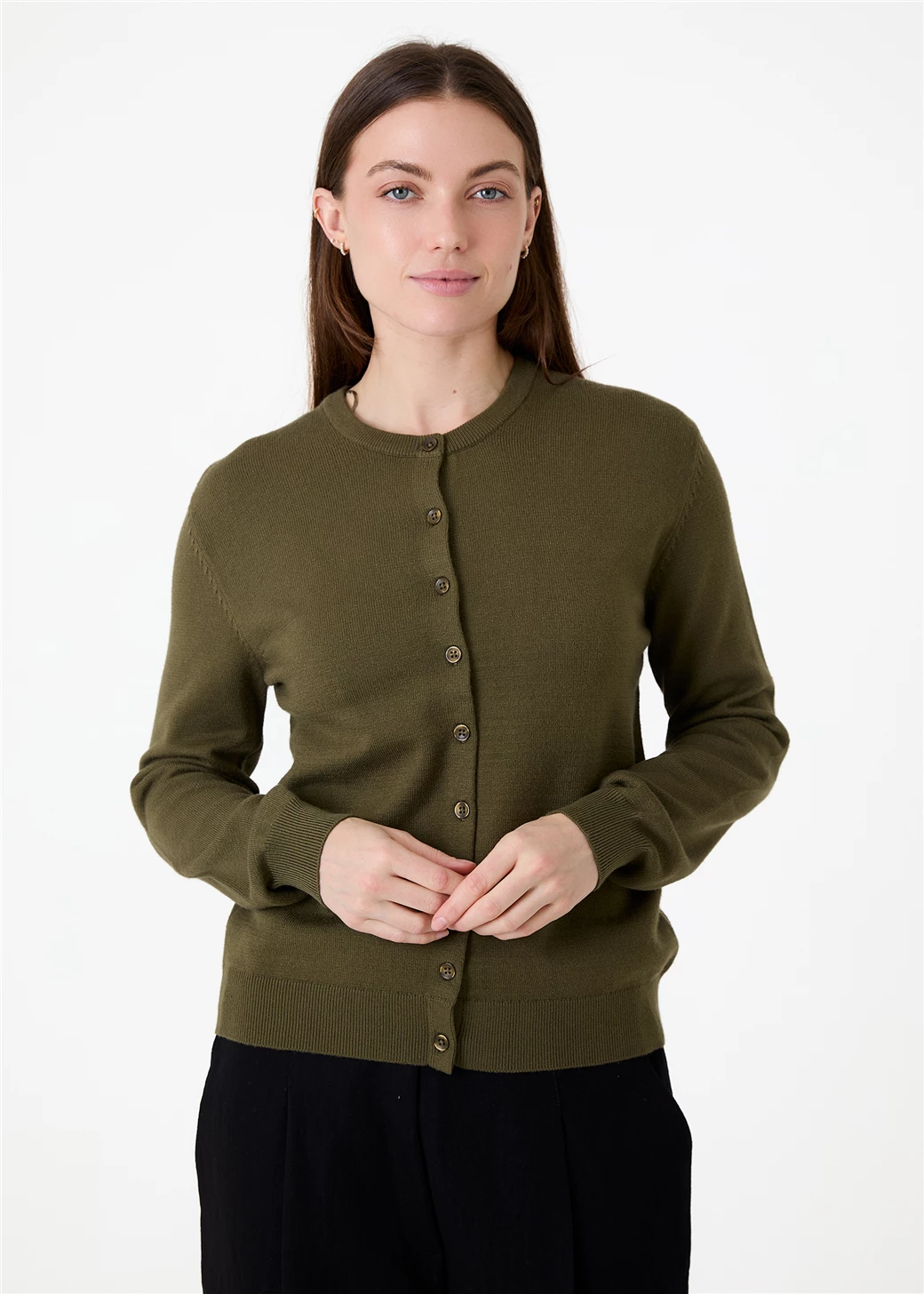 Cashmere Feel Crew Neck Crop Cardi