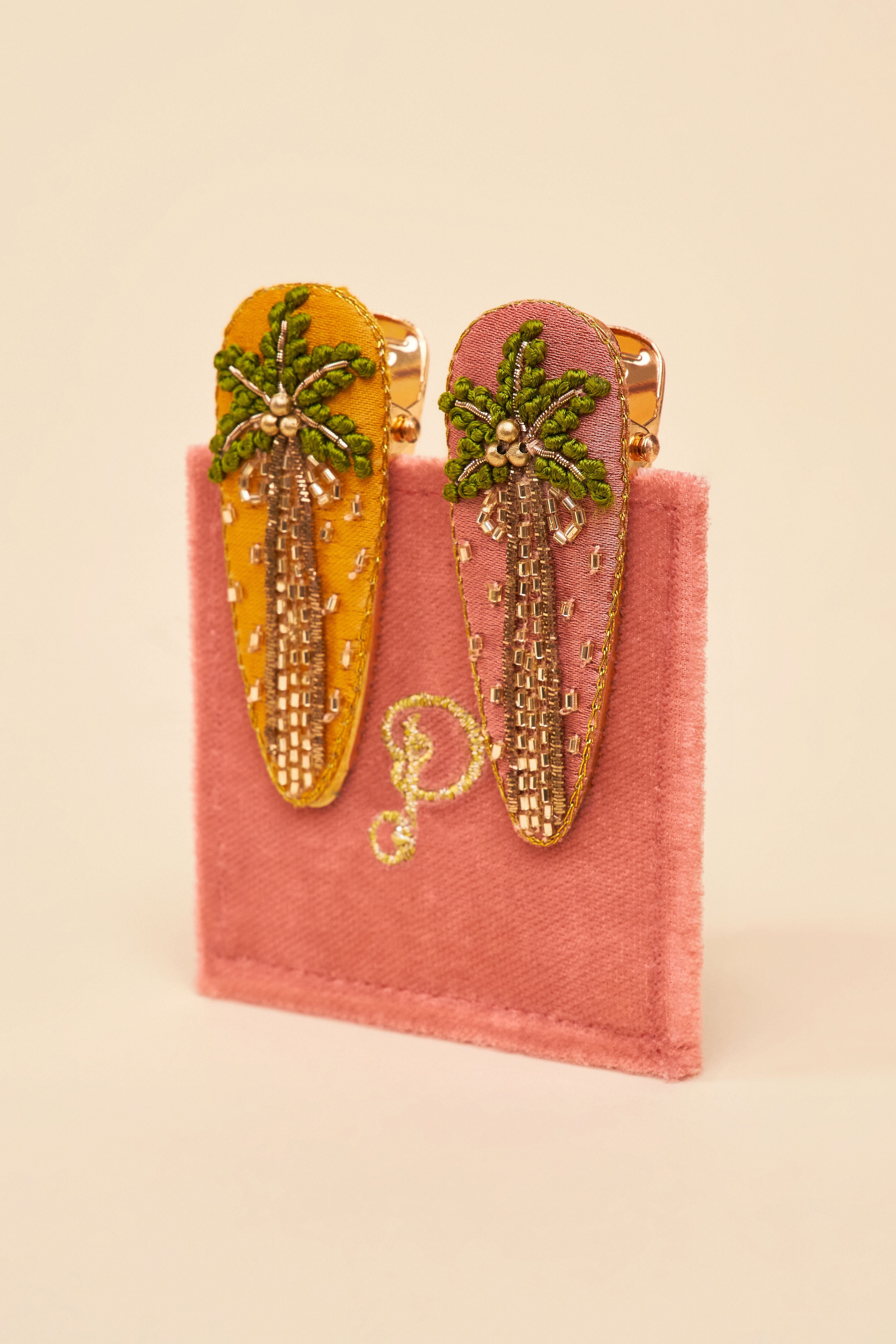 Embroidered Hair Clips - Palm Trees (Pack of 2)