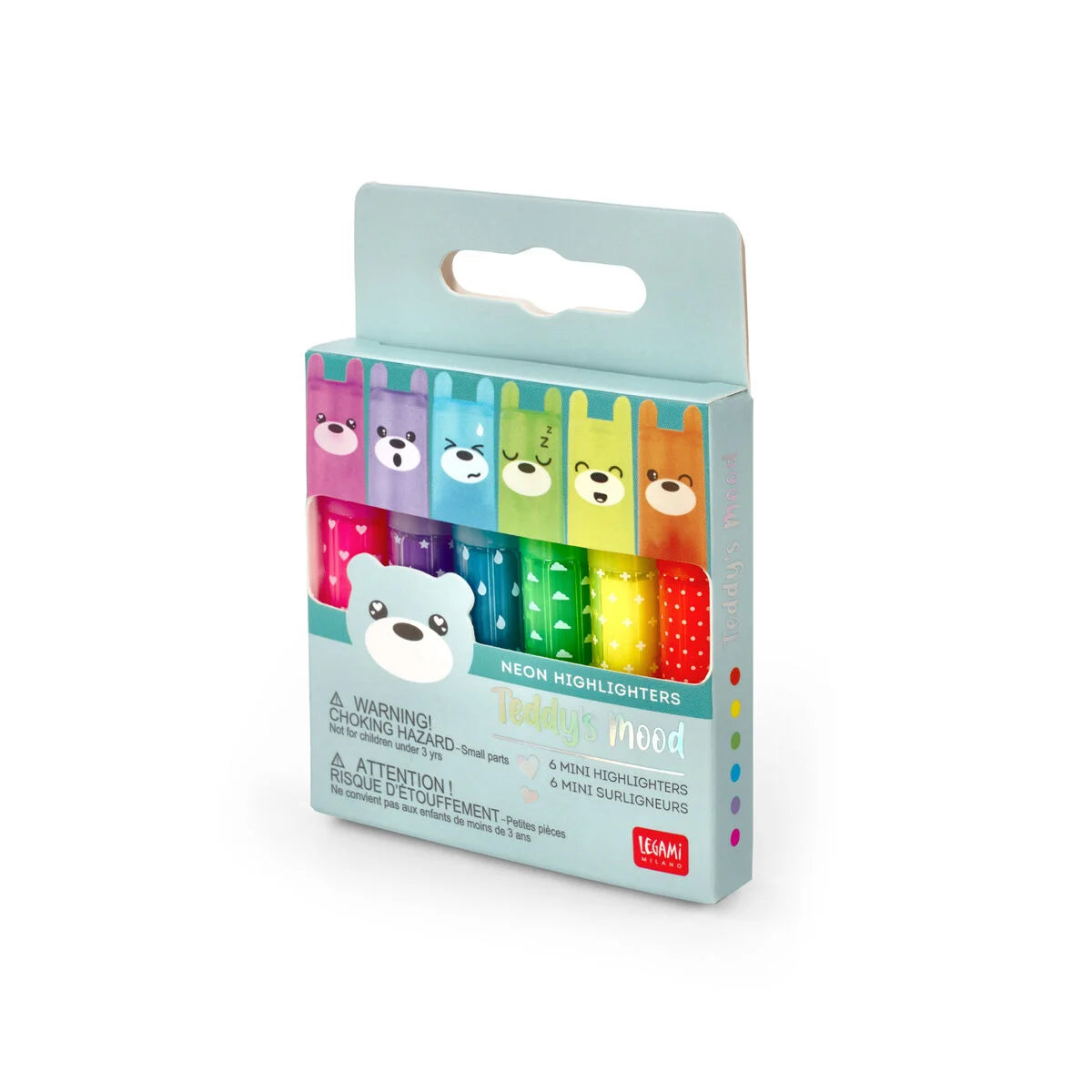 Legami Set of 6 Mini Neon Highlighters - Teddy’s Mood