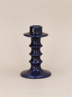 Navy Ceramic Hooped Candlestick Small