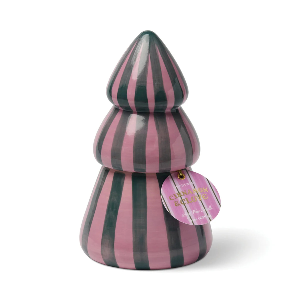 Cabana Christmas Pink/Green Ceramic Tree Candle - Cinnamon & Clove