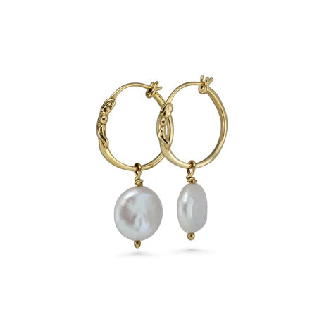 Pearl, Gold Hoop Earrings