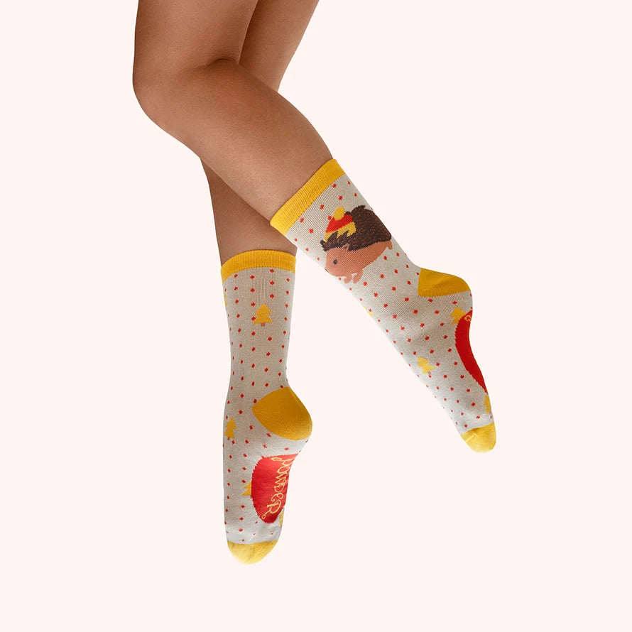 Hedgehog In Hat Glitter Ankle Socks