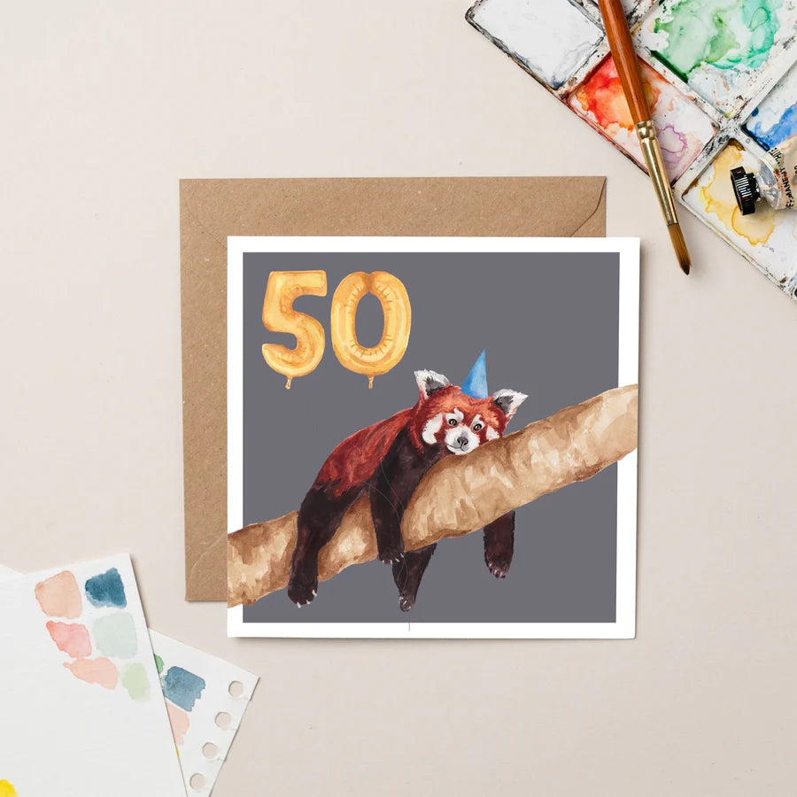 Red Panda 50th Birthday Card