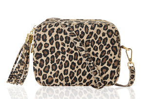 Leather Crossbody Bag - Matt Light Taupe Leopard