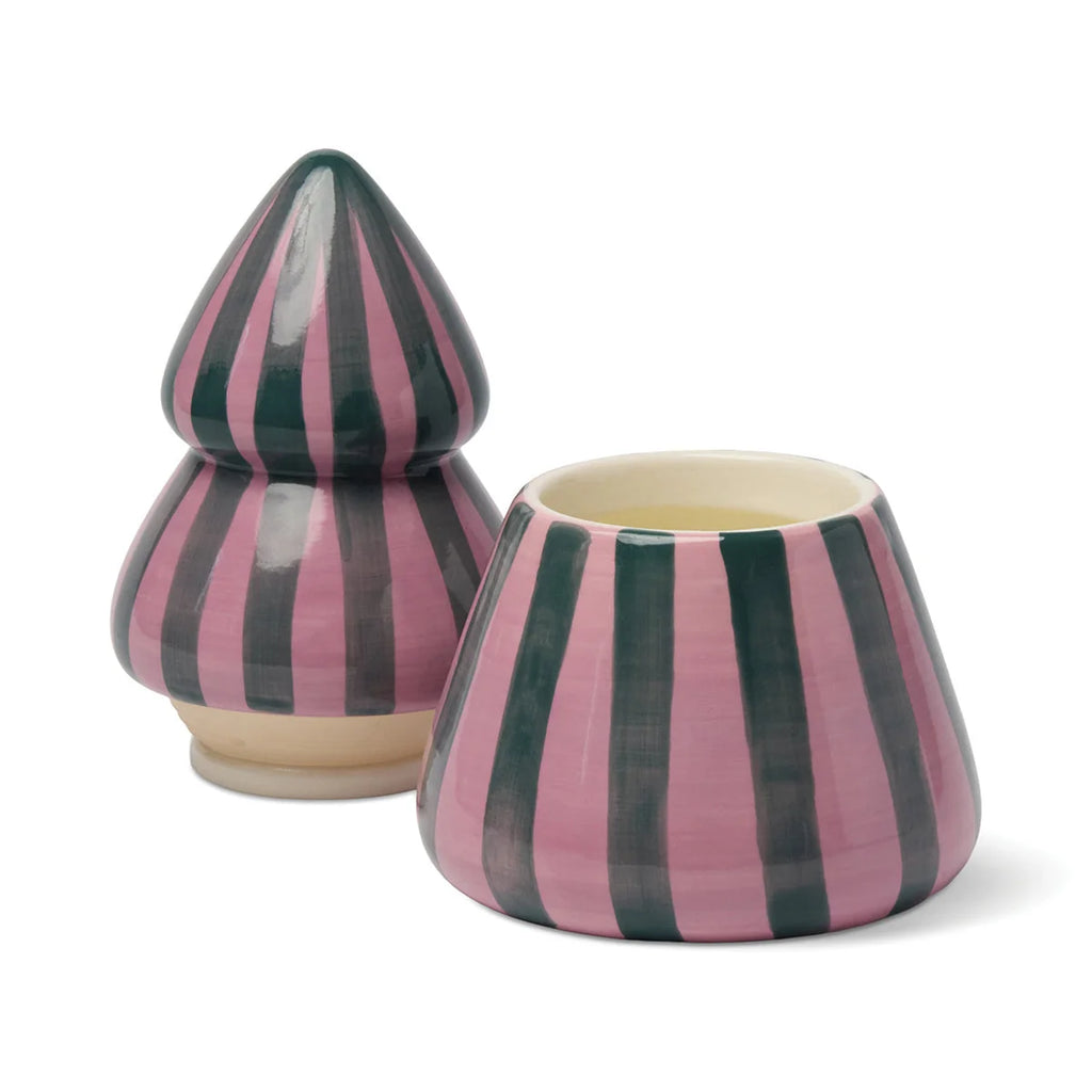Cabana Christmas Pink/Green Ceramic Tree Candle - Cinnamon & Clove