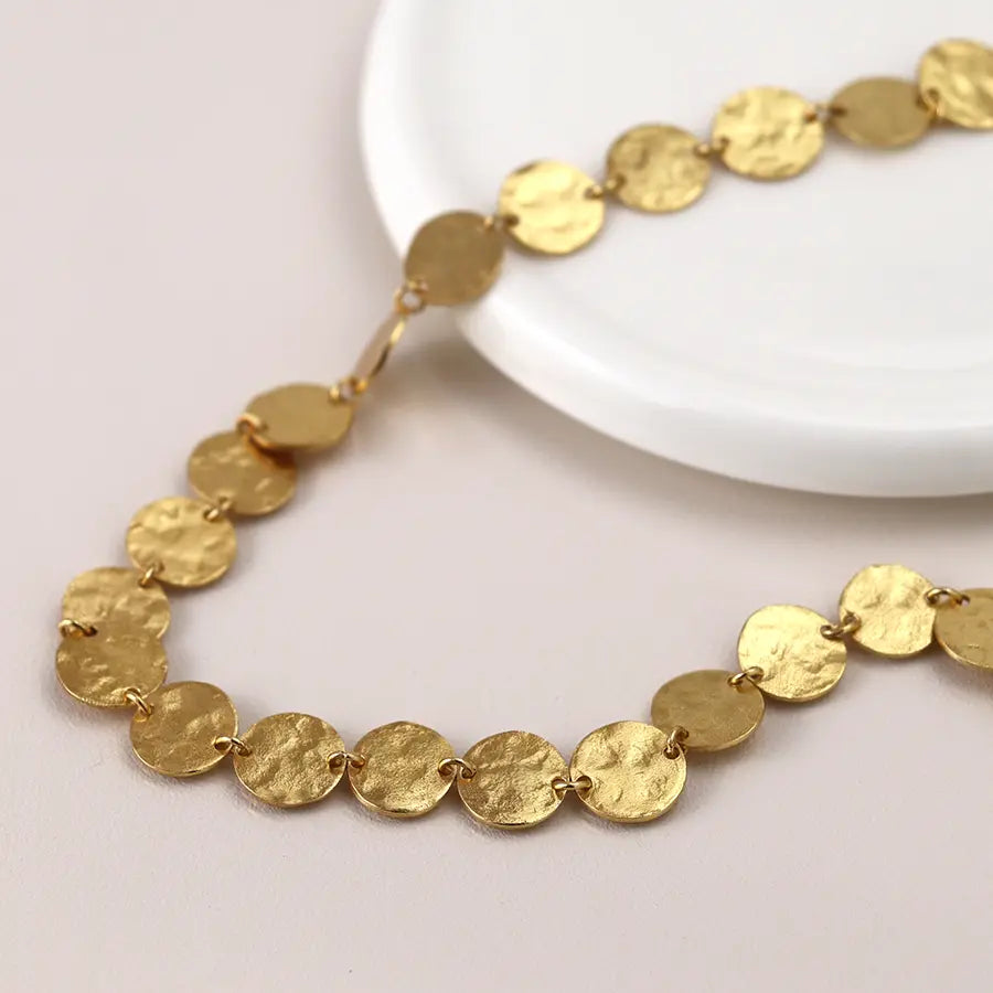 14k Gold Plated Hammered Multi Disc Necklace