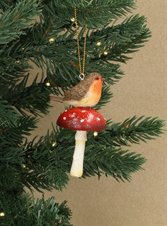 Robin On Toadstool Decoration