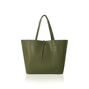 Leather Handbag - Olive Green