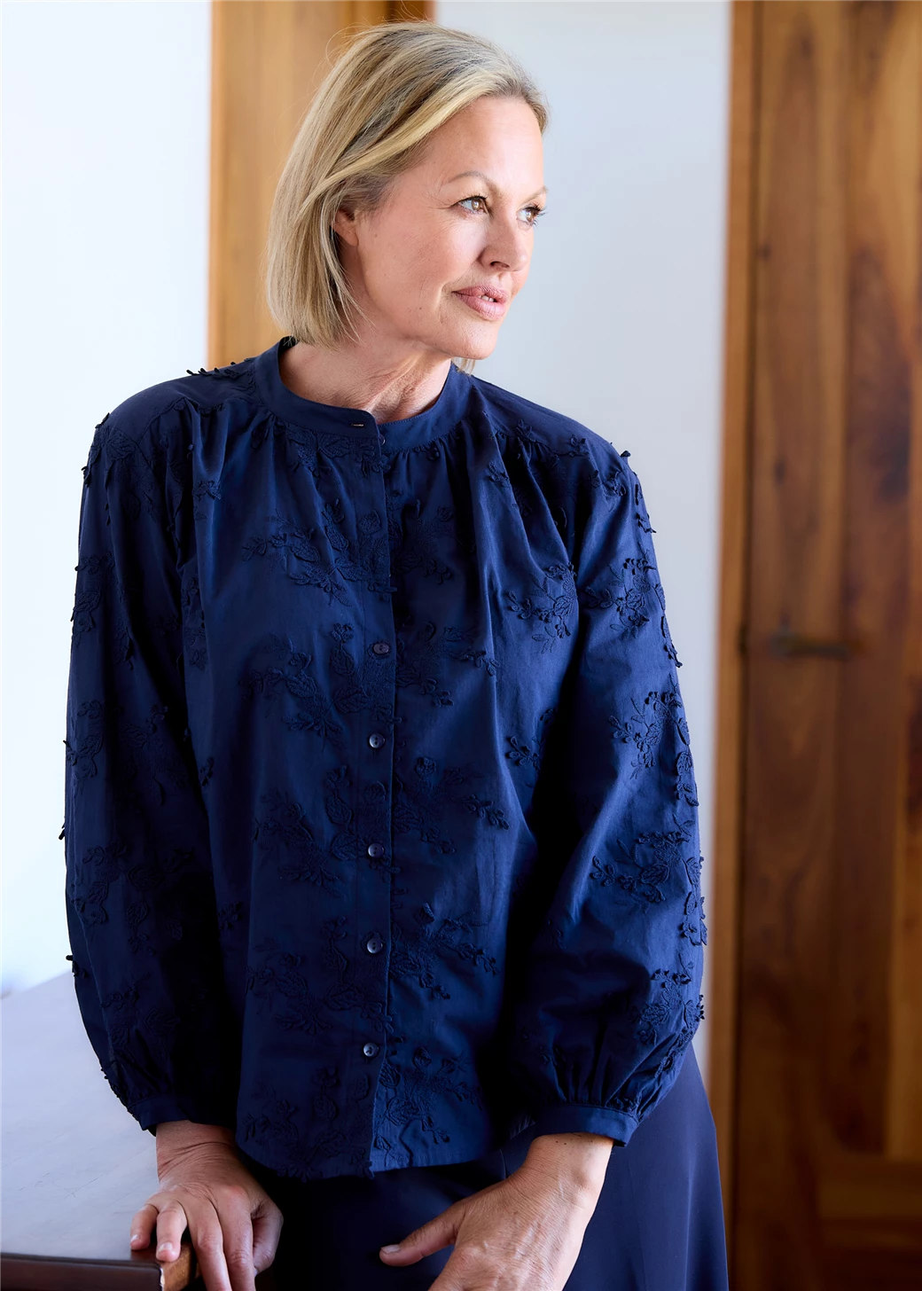 Floral Appliqué Button Through Blouse