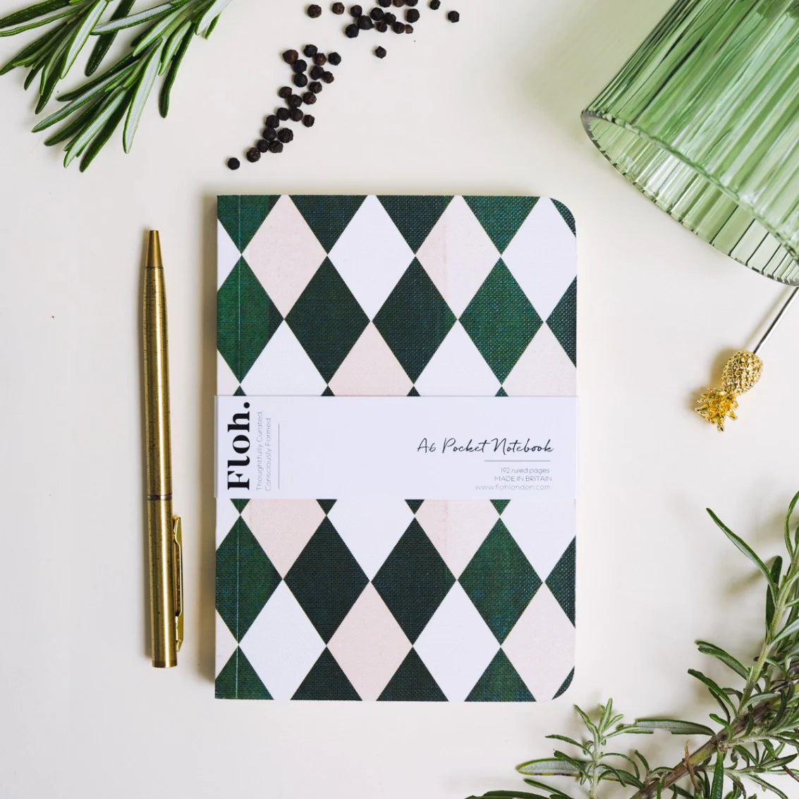 Emerald Green ( Harlequin )  A6 lined Pocket Notebook