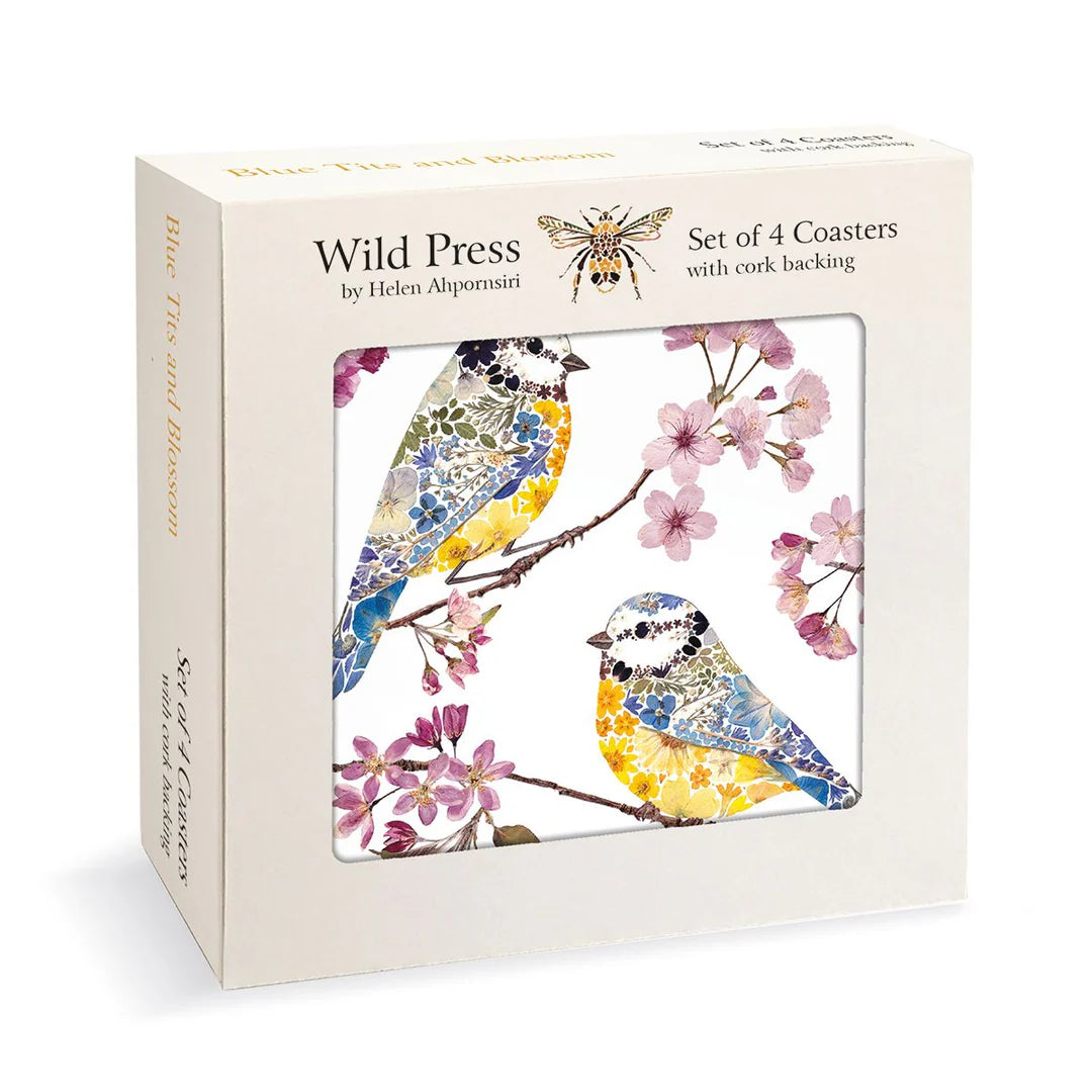 Helen Ahpormsiri Blue tits & Blossom Set Of 4 Coasters