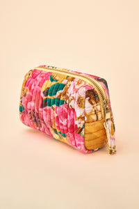 Small Quilted Vanity Bag - Impressionist Floral Mustard
