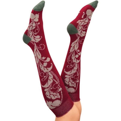 Ladies Knee High Socks - Floral Fuchsia