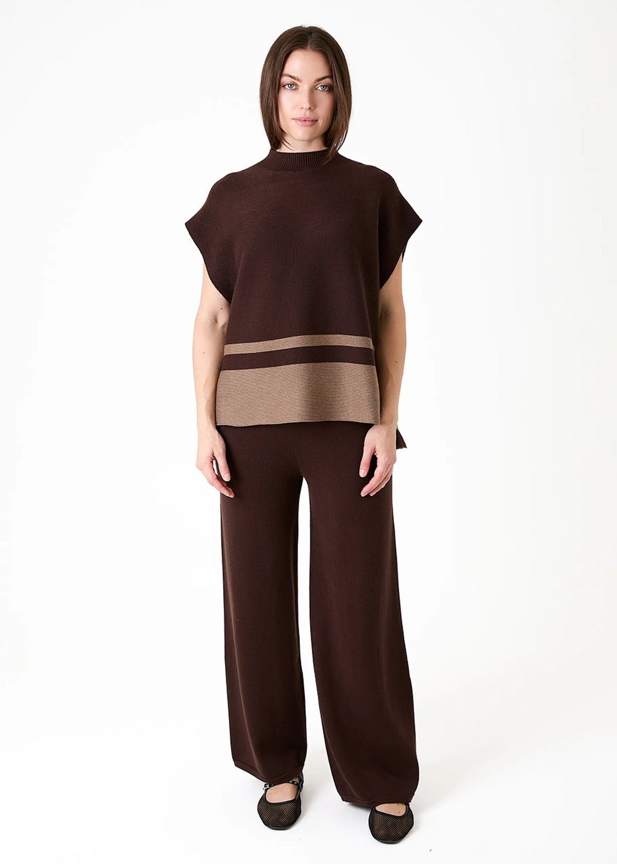 Cashmere Feel Colour Block Sleeveless Turtle Neck Jumper