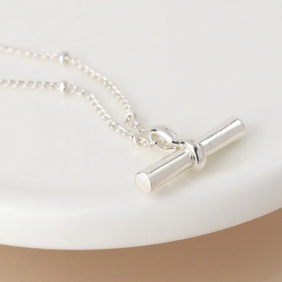 Silver Plated T-Bar Pendant On Chain Necklace
