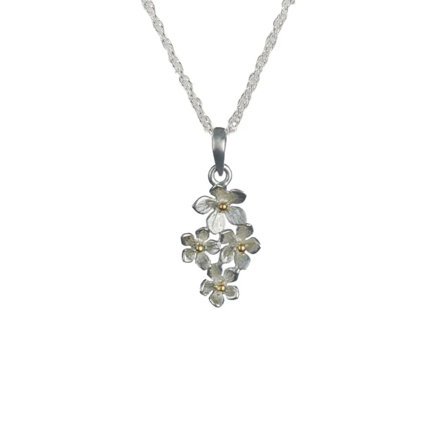 Sterling Silver Four Flower Pendant with Gold Detail