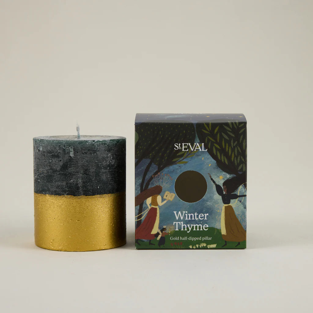 Winter Thyme Gold Dipped Pillar Candle