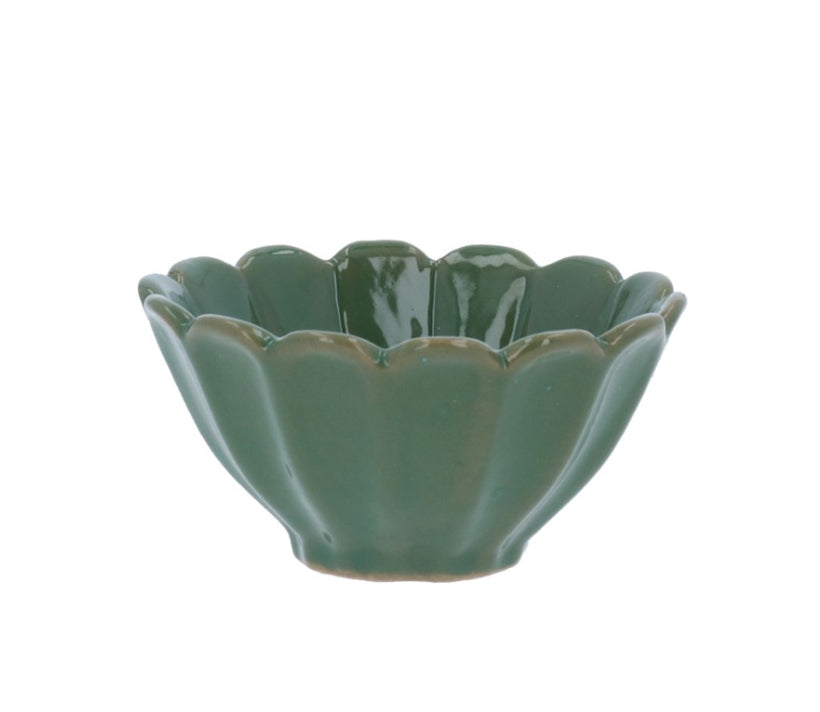 Green Stoneware Fluted Mini Bowl