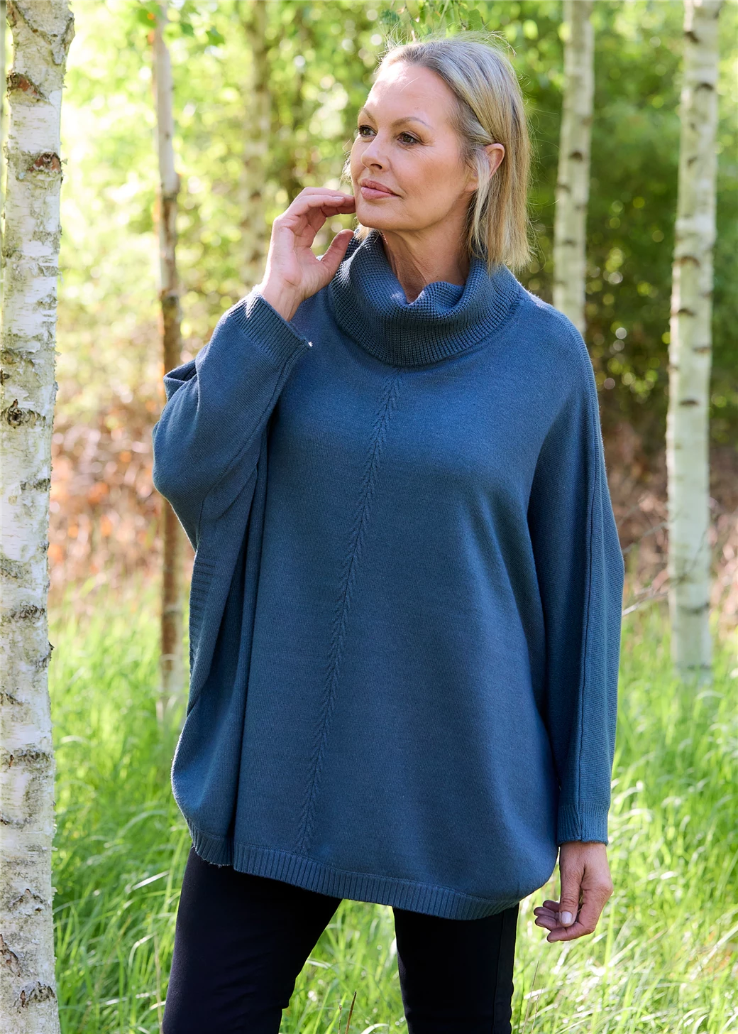 Cashmere Feel Cable Roll Neck Jumper