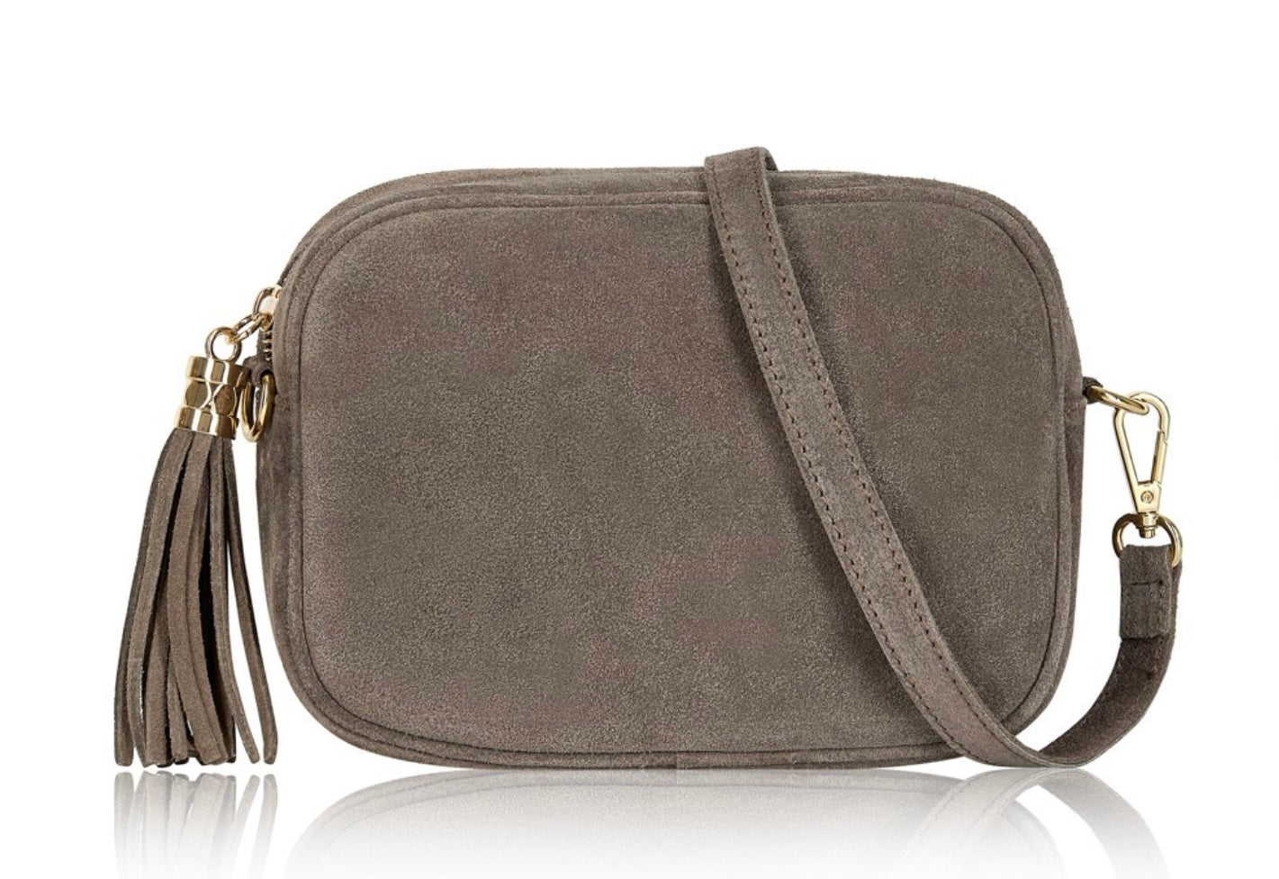 Suede Leather Crossbody Bag - Dark Taupe