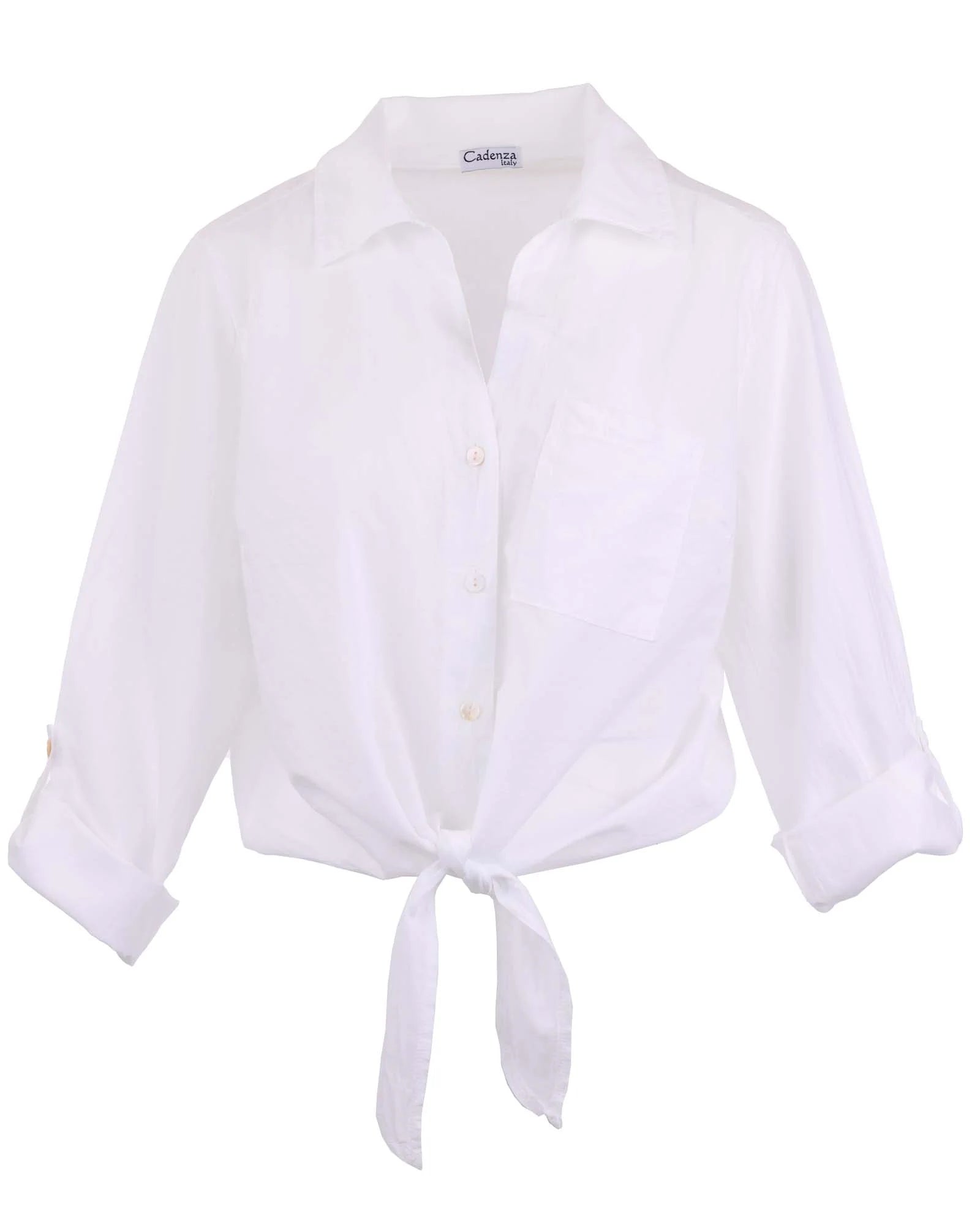 Cotton Tie Front Shirt - White