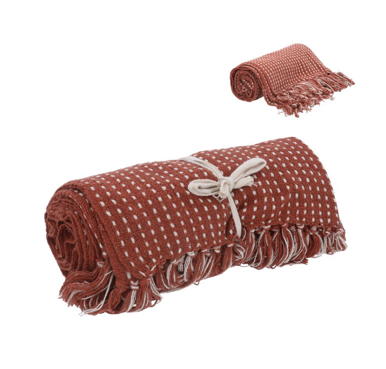 Terracotta Woven Stab Stitch Cotton Throw