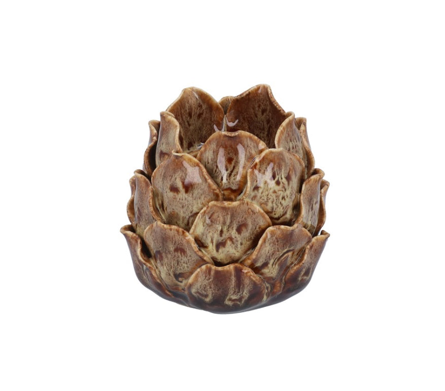 Ceramic Artichoke Brown Tea Light Holder