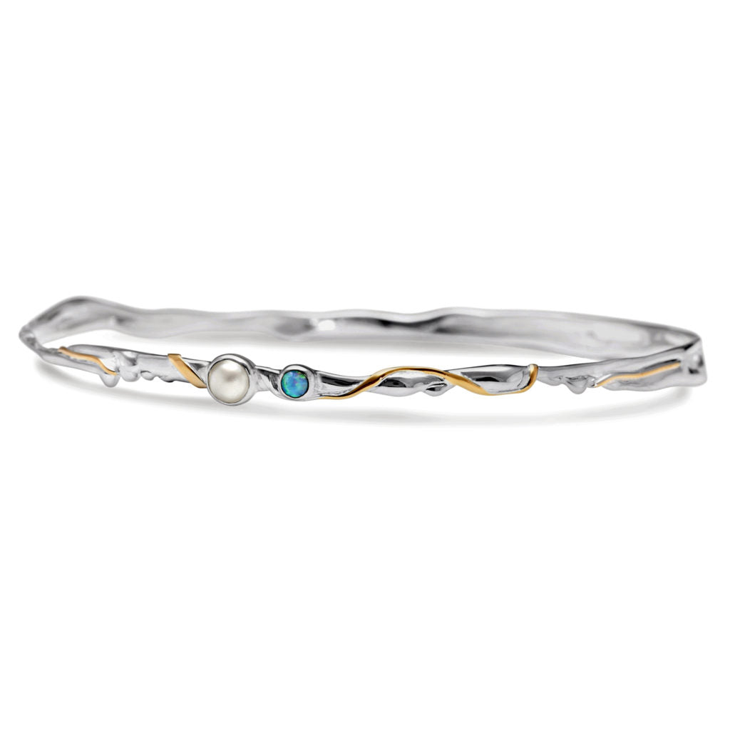 Sterling Silver Opalite And Freshwater Pearl Bangle
