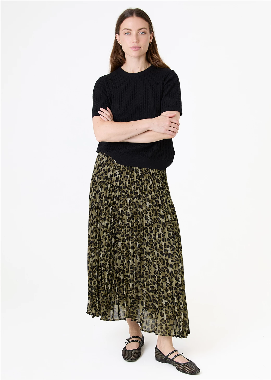 Leopard Print Chiffon Pleated Skirt