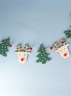 Wood Deer Head Garland