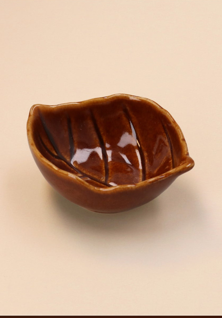 Brown Stoneware Mini Leaf Dish